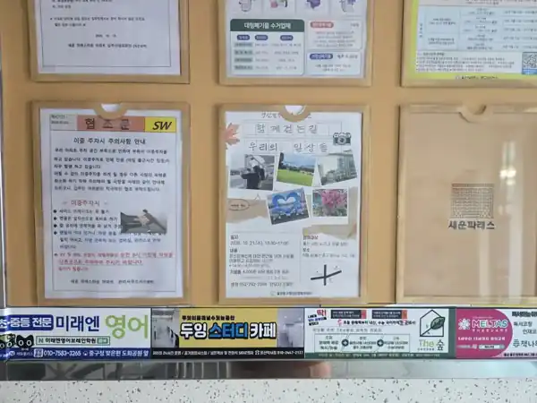 아파트 공용 게시판의 실제 전단 게시 현장